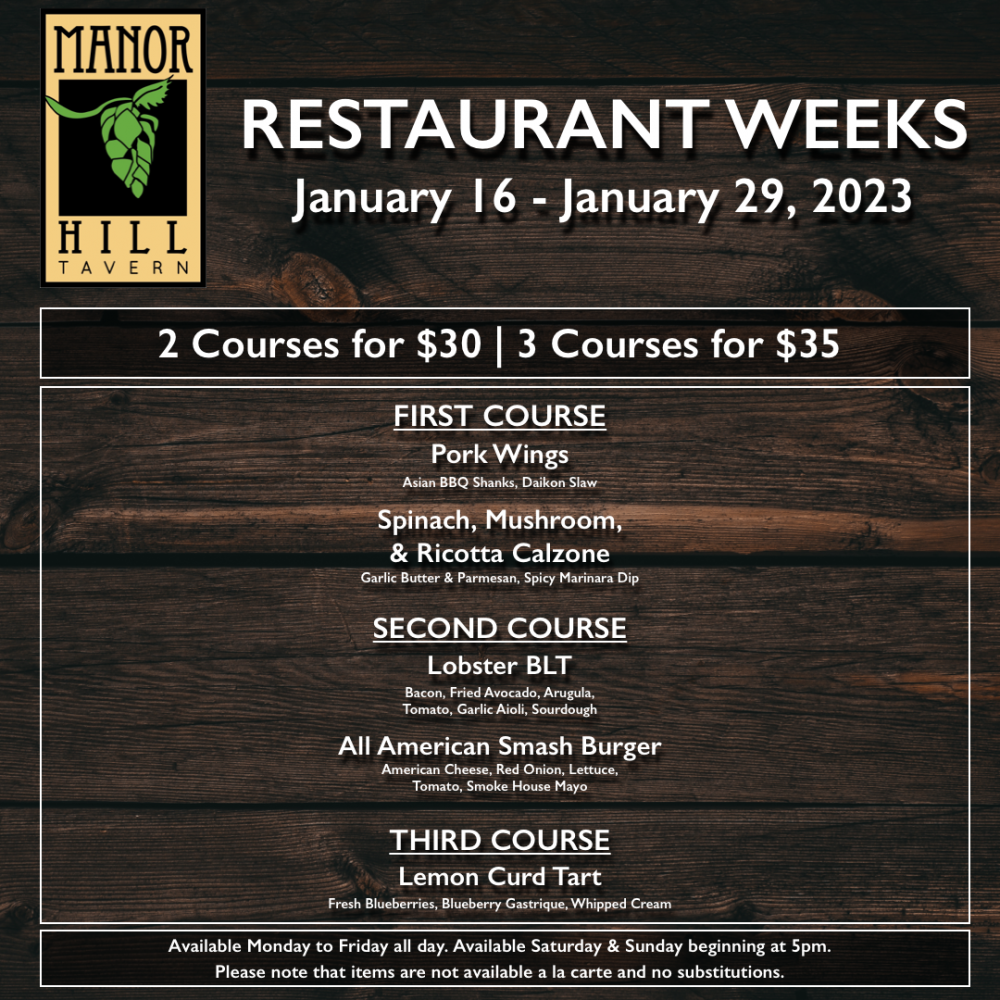 Howard County Restaurant Weeks Manor Hill Tavern